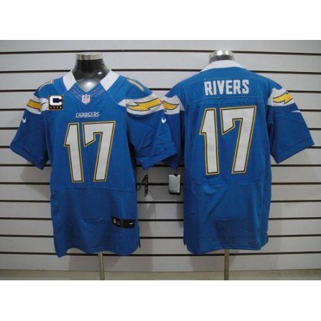 Nike Chargers #17 Philip Rivers Electric Blue Alternate With C Patch Men's Stitched NFL Elite Jersey