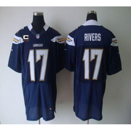 Nike Chargers #17 Philip Rivers Navy Blue Team Color With C Patch Men's Stitched NFL Elite Jersey