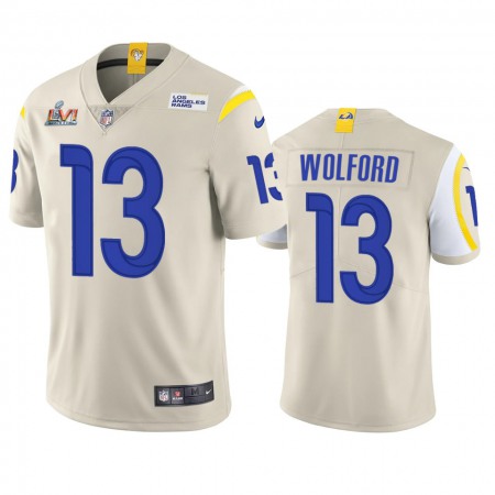 Los Angeles Rams #13 John Wolford Men's Super Bowl LVI Patch Nike Vapor Limited NFL Jersey - Bone