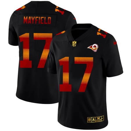 Los Angeles Rams #17 Baker Mayfield Men's Black Nike Red Orange Stripe Vapor Limited NFL Jersey