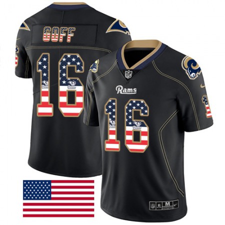 Nike Rams #16 Jared Goff Black Men's Stitched NFL Limited Rush USA Flag Jersey