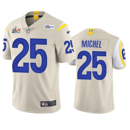 Los Angeles Rams #25 Sony Michel Men's Super Bowl LVI Patch Nike Vapor Limited NFL Jersey - Bone