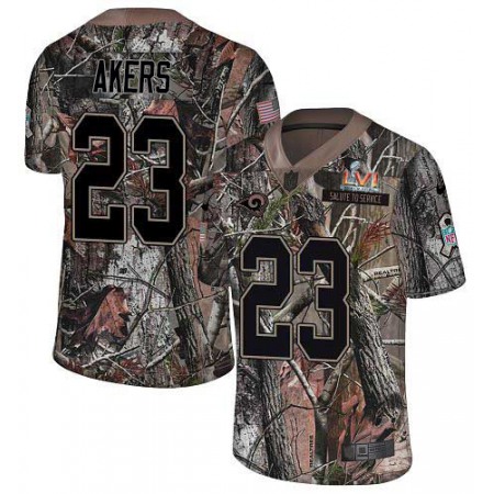 Nike Rams #23 Cam Akers Camo Super Bowl LVI Patch Men's Stitched NFL Limited Rush Realtree Jersey