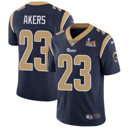 Nike Rams #23 Cam Akers Navy Blue Team Color Super Bowl LVI Patch Men's Stitched NFL Vapor Untouchable Limited Jersey