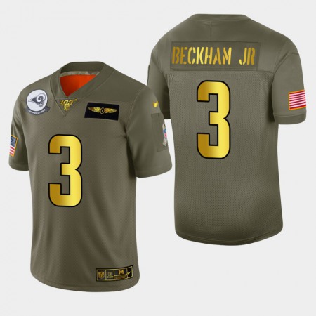 Nike Rams #3 Odell Beckham Jr. Men's Olive Gold 2019 Salute to Service NFL 100 Limited Jersey