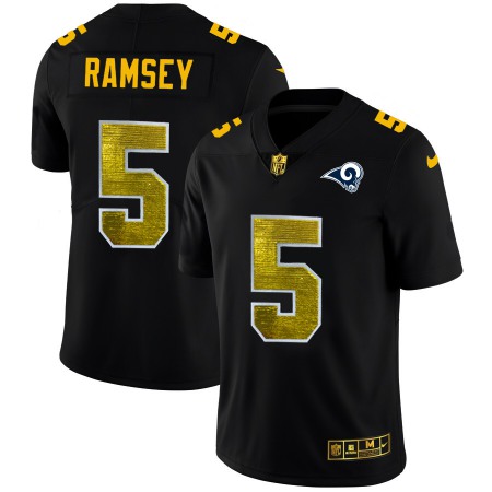 Los Angeles Rams #5 Jalen Ramsey Men's Black Nike Golden Sequin Vapor Limited NFL Jersey