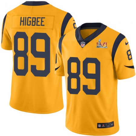 Nike Rams #89 Tyler Higbee Gold Super Bowl LVI Patch Men's Stitched NFL Limited Rush Jersey