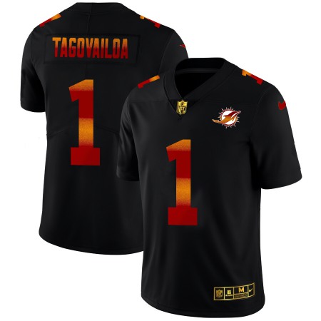 Miami Dolphins #1 Tua Tagovailoa Men's Black Nike Red Orange Stripe Vapor Limited NFL Jersey