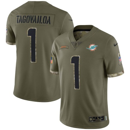 Miami Dolphins #1 Tua Tagovailoa Nike Men's 2022 Salute To Service Limited Jersey - Olive