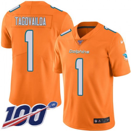 Nike Dolphins #1 Tua Tagovailoa Orange Men's Stitched NFL Limited Rush 100th Season Jersey