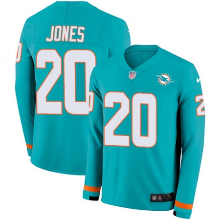 Nike Dolphins #20 Reshad Jones Aqua Green Team Color Men's Stitched NFL Limited Therma Long Sleeve Jersey