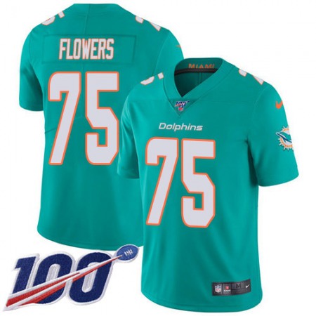 Nike Dolphins #75 Ereck Flowers Aqua Green Team Color Men's Stitched NFL 100th Season Vapor Untouchable Limited Jersey