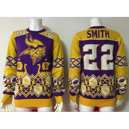 Nike Vikings #22 Harrison Smith Purple/Yellow Men's Ugly Sweater