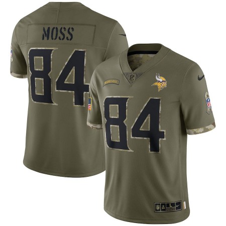 Minnesota Vikings #84 Randy Moss Nike Men's 2022 Salute To Service Limited Jersey - Olive