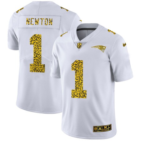 New England Patriots #1 Cam Newton Men's Nike Flocked Leopard Print Vapor Limited NFL Jersey White