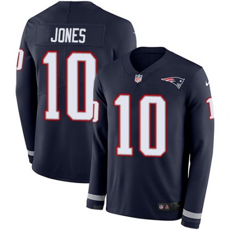 Nike Patriots #10 Mac Jones Navy Blue Team Color Men's Stitched NFL Limited Therma Long Sleeve Jersey