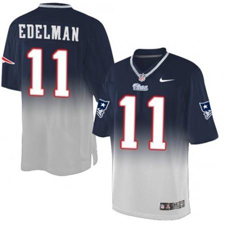 Nike Patriots #11 Julian Edelman Navy Blue/Grey Men's Stitched NFL Elite Fadeaway Fashion Jersey