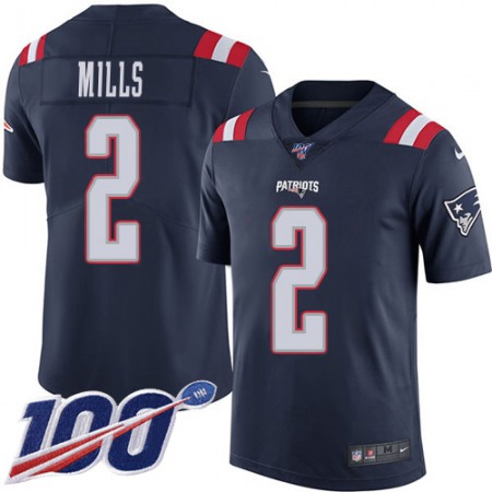 Nike Patriots #2 Jalen Mills Navy Blue Men's Stitched NFL Limited Rush 100th Season Jersey