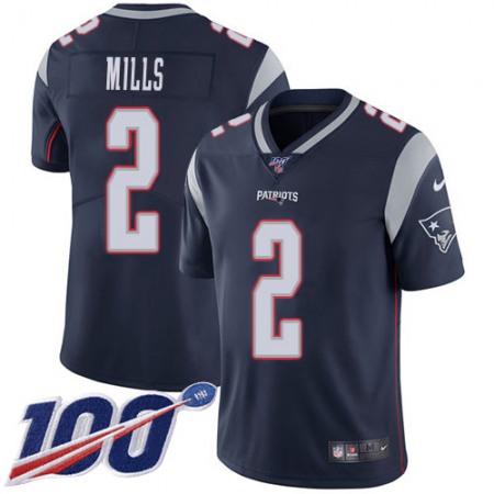 Nike Patriots #2 Jalen Mills Navy Blue Team Color Men's Stitched NFL 100th Season Vapor Limited Jersey