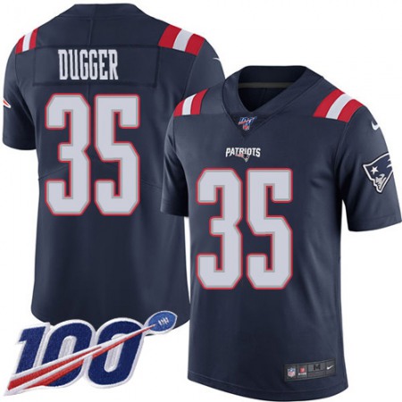 Nike Patriots #35 Kyle Dugger Navy Blue Men's Stitched NFL Limited Rush 100th Season Jersey