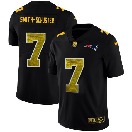 New England Patriots #7 JuJu Smith-Schuster Men's Black Nike Golden Sequin Vapor Limited NFL Jersey