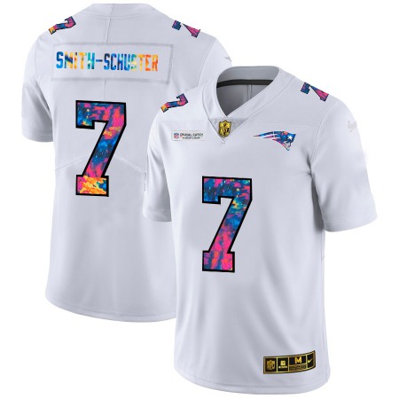 New England Patriots #7 JuJu Smith-Schuster Men's White Nike Multi-Color 2020 NFL Crucial Catch Limited NFL Jersey