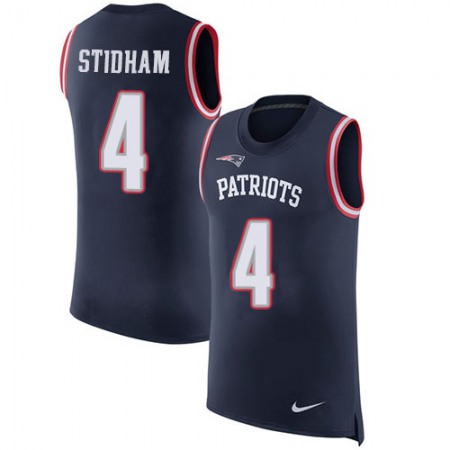 Nike Patriots #4 Jarrett Stidham Navy Blue Team Color Men's Stitched NFL Limited Rush Tank Top Jersey