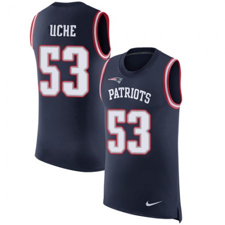 Nike Patriots #53 Josh Uche Navy Blue Team Color Men's Stitched NFL Limited Rush Tank Top Jersey