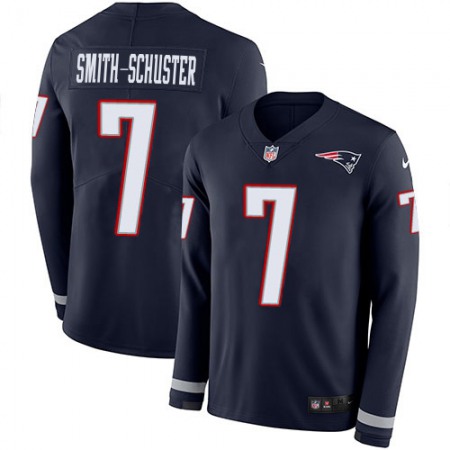 Nike Patriots #7 JuJu Smith-Schuster Navy Blue Team Color Men's Stitched NFL Limited Therma Long Sleeve Jersey