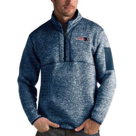 Men's New England Patriots Heather Navy Antigua Fortune Quarter-Zip Pullover Jacket