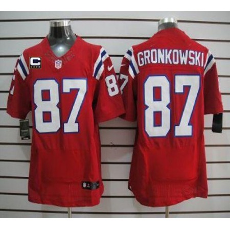 Nike Patriots #87 Rob Gronkowski Red Alternate With C Patch Men's Stitched NFL Elite Jersey