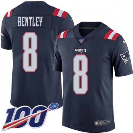 Nike Patriots #8 Ja'Whaun Bentley Navy Blue Men's Stitched NFL Limited Rush 100th Season Jersey