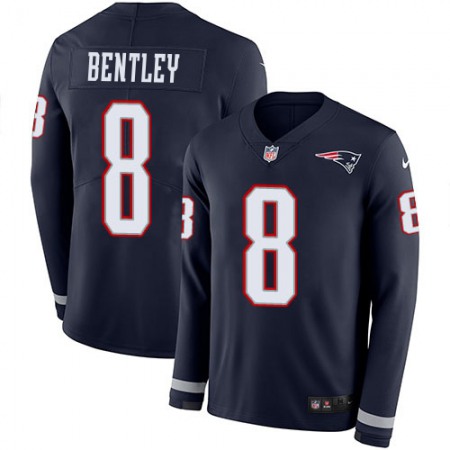 Nike Patriots #8 Ja'Whaun Bentley Navy Blue Team Color Men's Stitched NFL Limited Therma Long Sleeve Jersey