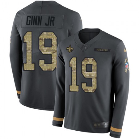 Nike Saints #19 Ted Ginn Jr Anthracite Salute to Service Men's Stitched NFL Limited Therma Long Sleeve Jersey