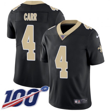 Nike Saints #4 Derek Carr Black Team Color Men's Stitched NFL 100th Season Vapor Limited Jersey