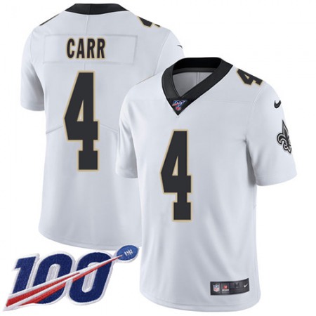 Nike Saints #4 Derek Carr White Men's Stitched NFL 100th Season Vapor Limited Jersey