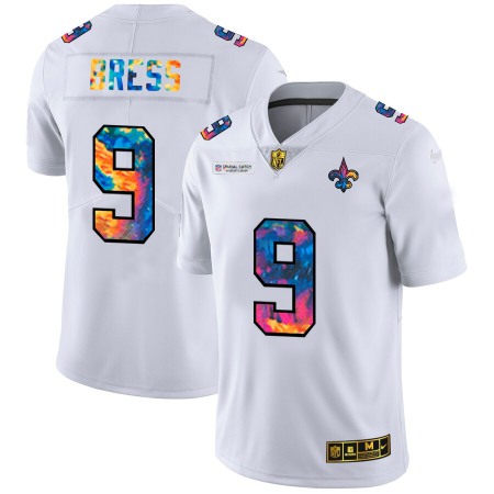 New Orleans Saints #9 Drew Brees Men's White Nike Multi-Color 2020 NFL Crucial Catch Limited NFL Jersey