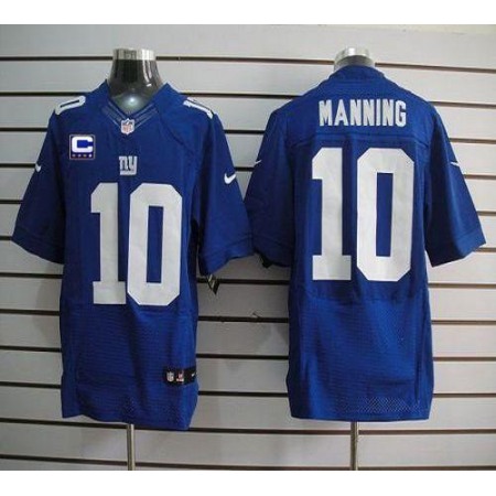 Nike Giants #10 Eli Manning Royal Blue Team Color With C Patch Men's Stitched NFL Elite Jersey