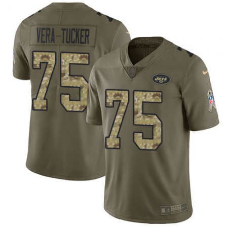 Nike Jets #75 Alijah Vera-Tucker Olive/Camo Men's Stitched NFL Limited 2017 Salute To Service Jersey