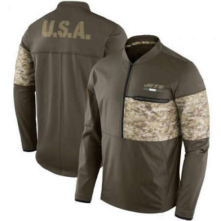 Men's New York Jets Nike Olive Salute to Service Sideline Hybrid Half-Zip Pullover Jacket