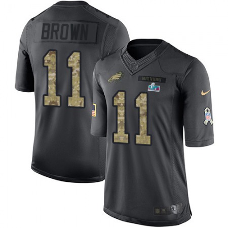 Nike Eagles #11 A.J. Brown Black Super Bowl LVII Patch Men's Stitched NFL Limited 2016 Salute to Service Jersey