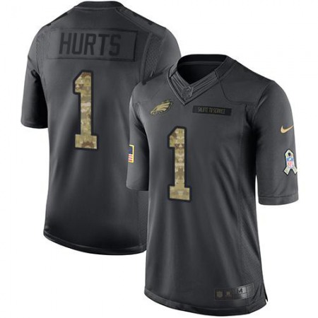 Nike Eagles #1 Jalen Hurts Black Men's Stitched NFL Limited 2016 Salute to Service Jersey