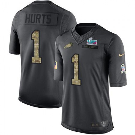 Nike Eagles #1 Jalen Hurts Black Super Bowl LVII Patch Men's Stitched NFL Limited 2016 Salute to Service Jersey