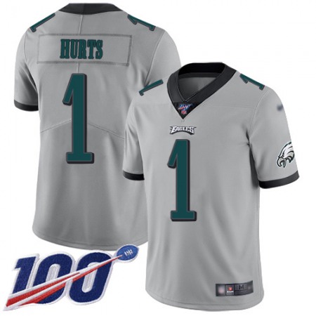 Nike Eagles #1 Jalen Hurts Silver Men's Stitched NFL Limited Inverted Legend 100th Season Jersey