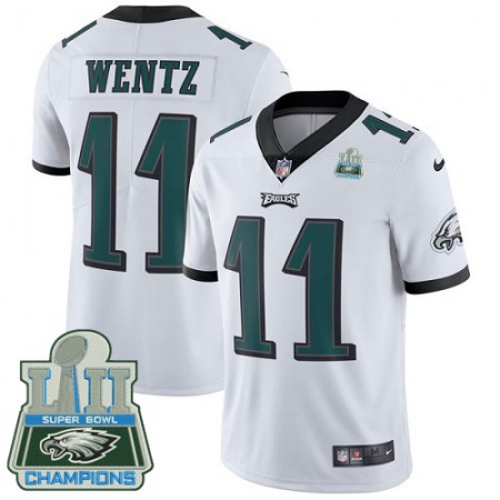 Nike Eagles #11 Carson Wentz White Super Bowl LII Champions Men's Stitched NFL Vapor Untouchable Limited Jersey