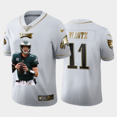 Philadelphia Eagles #11 Carson Wentz Nike Team Hero 1 Vapor Limited NFL 100 Jersey White Golden