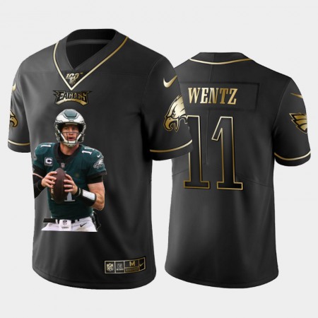 Philadelphia Eagles #11 Carson Wentz Nike Team Hero 2 Vapor Limited NFL 100 Jersey Black Golden