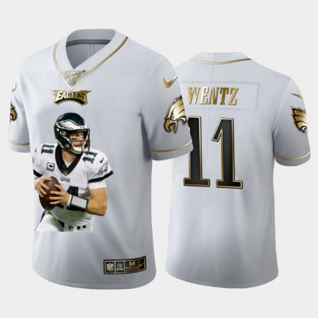 Philadelphia Eagles #11 Carson Wentz Nike Team Hero Vapor Limited NFL 100 Jersey White Golden