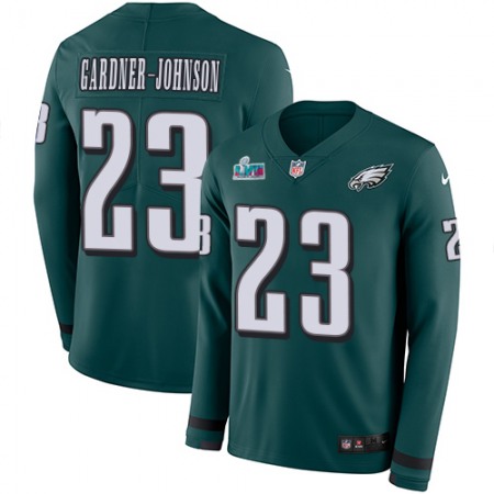 Nike Eagles #23 C.J. Gardner-Johnson Green Team Color Super Bowl LVII Patch Men's Stitched NFL Limited Therma Long Sleeve Jersey