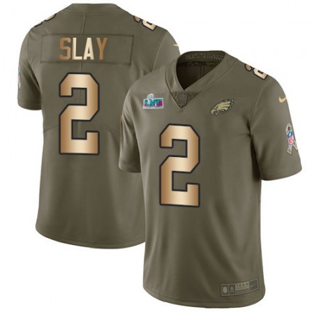 Nike Eagles #2 Darius Slay Olive/Gold Super Bowl LVII Patch Men's Stitched NFL Limited 2017 Salute To Service Jersey